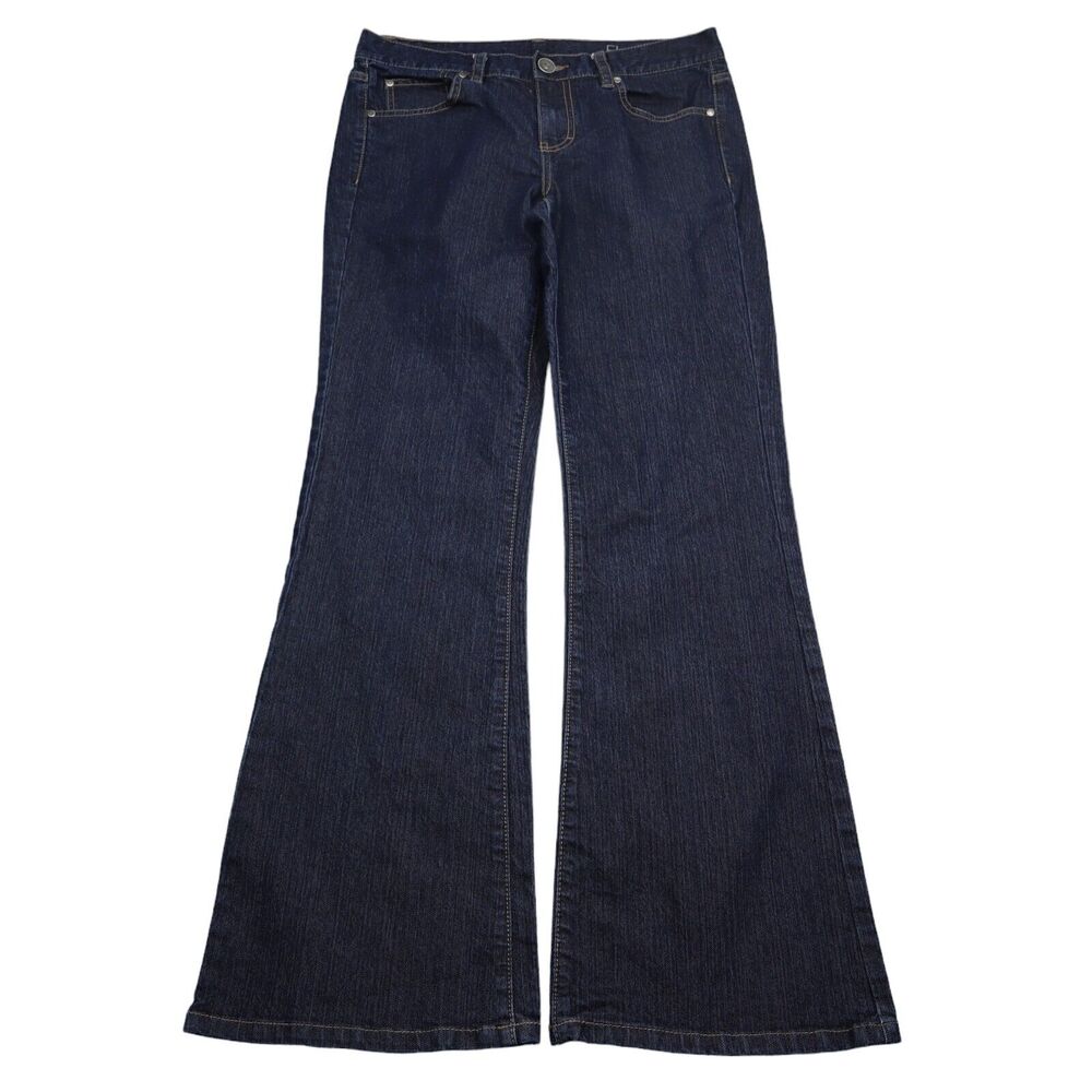 Calvin Klein Jeans Womens Blue Mid Rise Flared Medium Wash Denim Pants